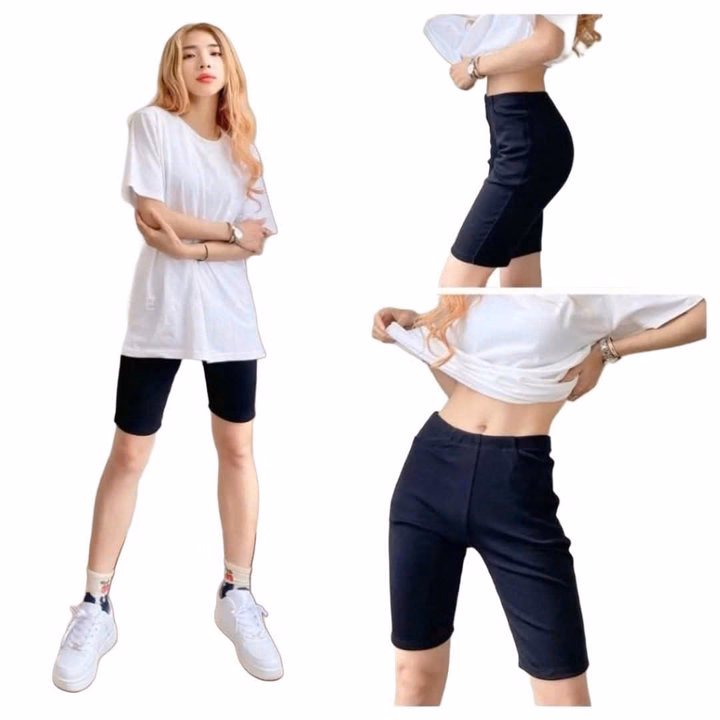 Sét Bộ Đồ Quần Legging Lửng + Mix Áo Phông Trắng Trơn Form Thụng Chất Cotton Mát - Ảnh 2