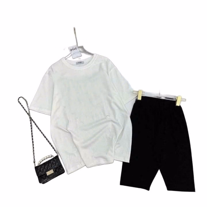 Sét Bộ Đồ Quần Legging Lửng + Mix Áo Phông Trắng Trơn Form Thụng Chất Cotton Mát - Ảnh 5