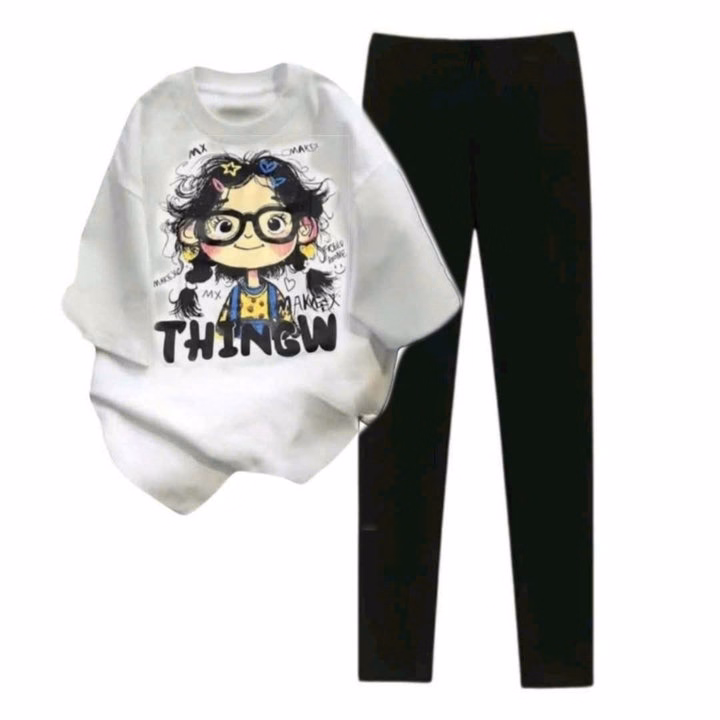 Sét Bộ Quần Legging Dài 95Cm+Mix Áo Phông Cô Gái Form Rộng