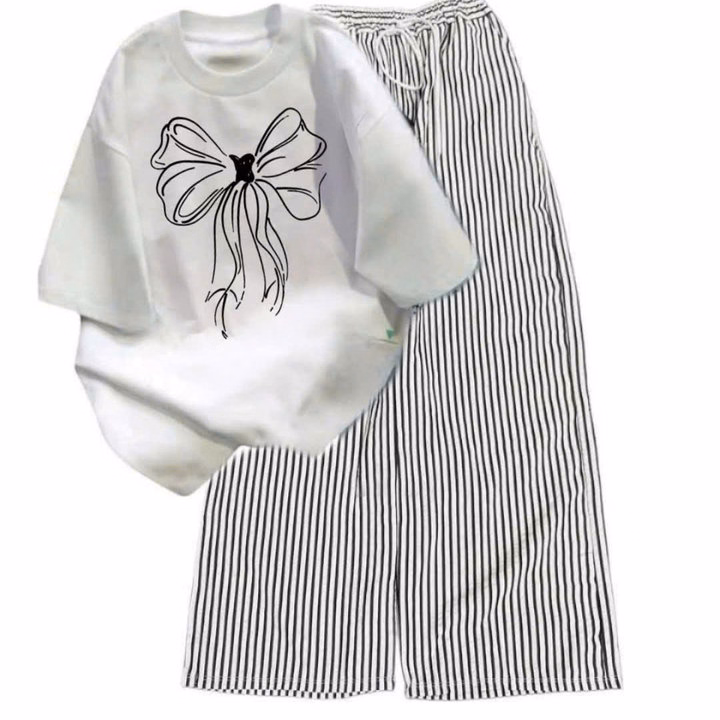 Tổng Hợp Các Sét Bộ Đồ Quần Ống Rộng + Mix Áo Phông Hình Nơ Đơn Giản Form Rộng - Ảnh 6