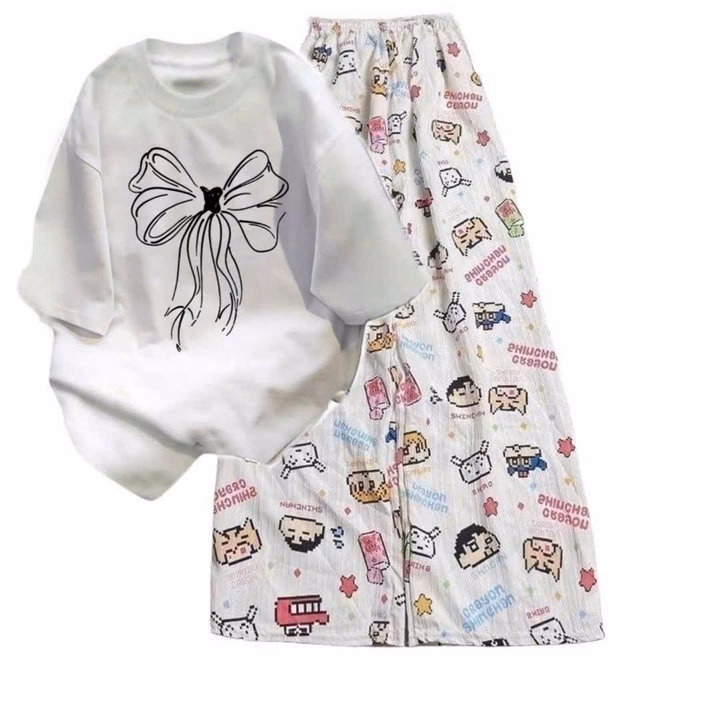 Tổng Hợp Các Sét Bộ Đồ Quần Ống Rộng + Mix Áo Phông Hình Nơ Đơn Giản Form Rộng - Ảnh 8