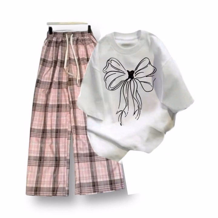 Tổng Hợp Các Sét Bộ Đồ Quần Ống Rộng + Mix Áo Phông Hình Nơ Đơn Giản Form Rộng - Ảnh 2