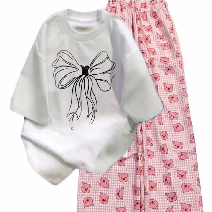 Tổng Hợp Các Sét Bộ Đồ Quần Ống Rộng + Mix Áo Phông Hình Nơ Đơn Giản Form Rộng - Ảnh 10