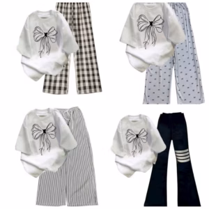 Tổng Hợp Các Sét Bộ Đồ Quần Ống Rộng + Mix Áo Phông Hình Nơ Đơn Giản Form Rộng