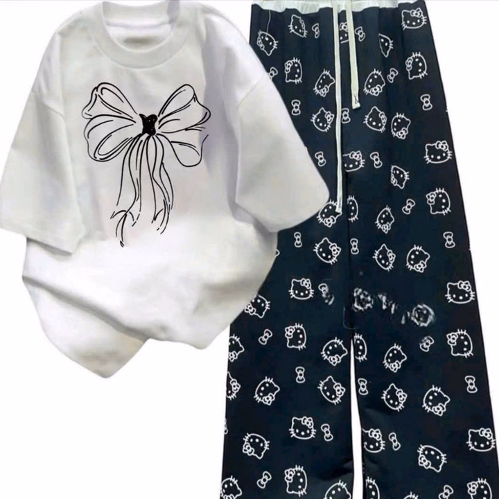 Tổng Hợp Các Sét Bộ Đồ Quần Ống Rộng + Mix Áo Phông Hình Nơ Đơn Giản Form Rộng - Ảnh 11