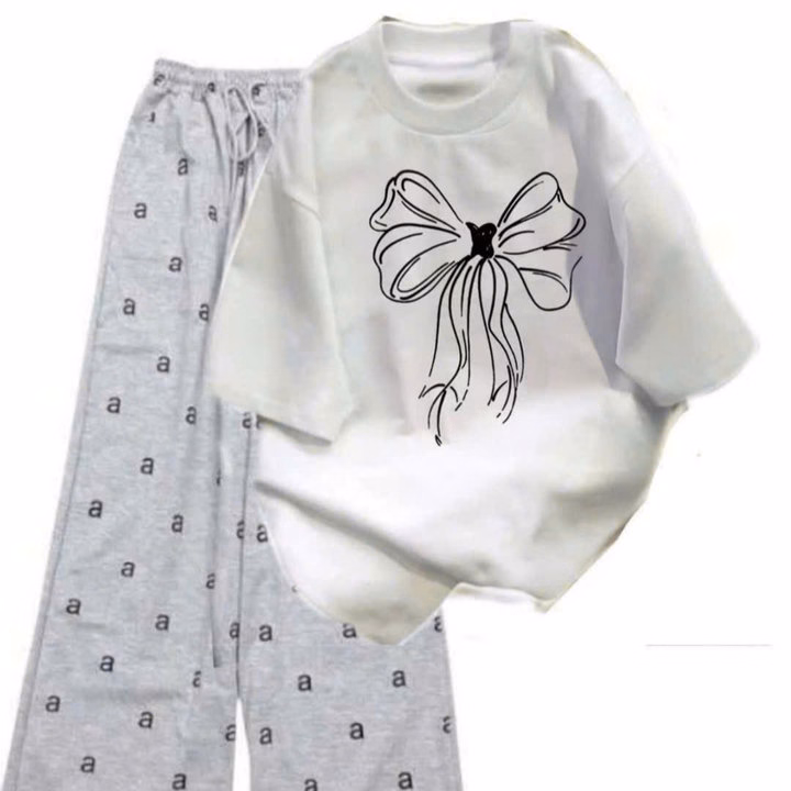 Tổng Hợp Các Sét Bộ Đồ Quần Ống Rộng + Mix Áo Phông Hình Nơ Đơn Giản Form Rộng - Ảnh 4