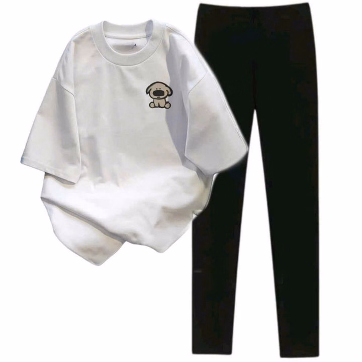 Sét Bộ Quần Legging Dài 95Cm + Mix Áo Phông In Hình Cún Nâu Ở Ngực - Ảnh 3