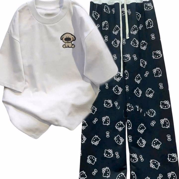 Sét Bộ Quần Quần Mèo + Mix Áo Phông In Hình Cún Nâu Ở Ngực - Ảnh 2