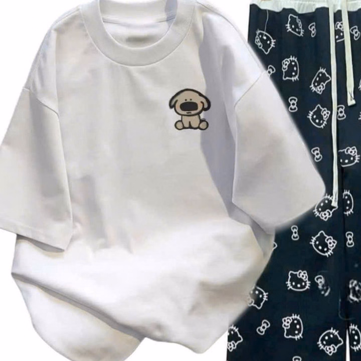 Sét Bộ Quần Quần Mèo + Mix Áo Phông In Hình Cún Nâu Ở Ngực - Ảnh 3
