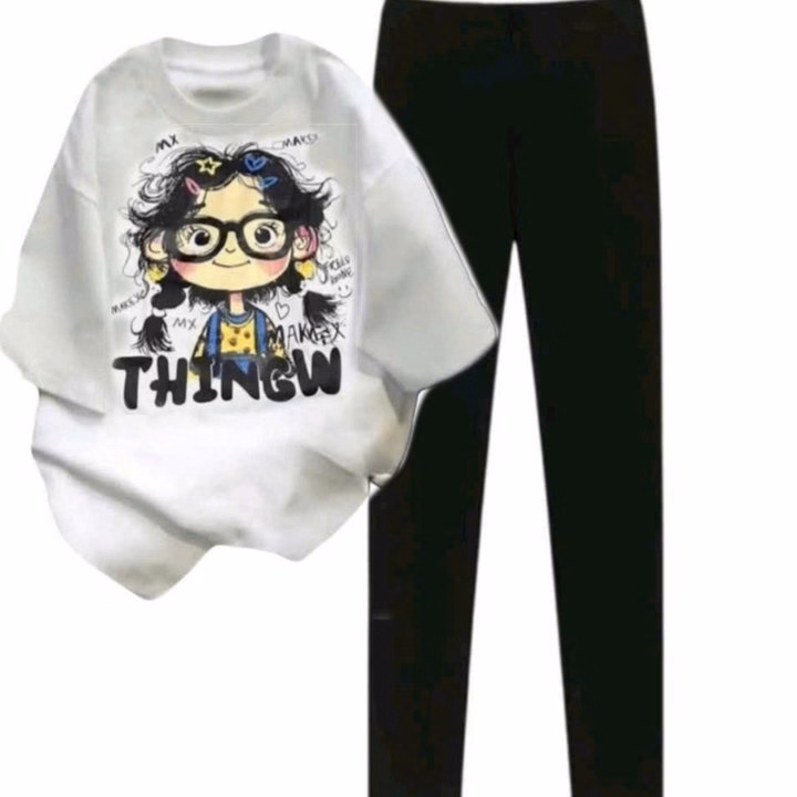 Sét Bộ Quần Legging Dài 95Cm+Mix Áo Phông Cô Gái Form Rộng - Ảnh 3