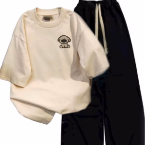 Tổng Hợp Quần Ống Rộng+Áo Phông In Hình Cún Ở Ngực