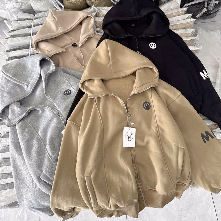 Áo Khoác Nỉ Dệt ,Chống Nắng Thêu Chữ M Nón To Siêu Dày Áo Khoác Nữ Form Lửng 4 Túi ,Nón To ,Tay Xỏ Ngón Tp