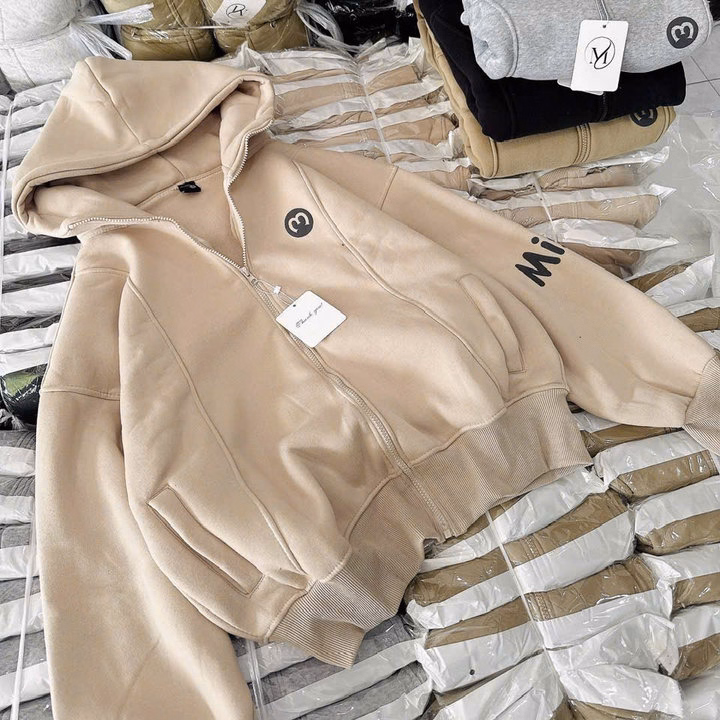 Áo Khoác Nỉ Dệt ,Chống Nắng Thêu Chữ M Nón To Siêu Dày Áo Khoác Nữ Form Lửng 4 Túi ,Nón To ,Tay Xỏ Ngón Tp - Ảnh 4