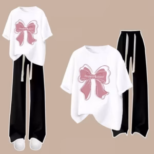 Sét Bộ Quần Ống Rộng Cạp Cao + Mix Áo Phông Form Rộng Chất Vải Thoáng Mát Mềm Mịn