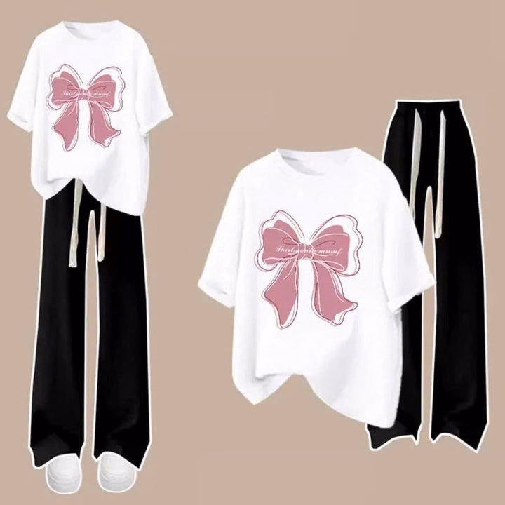 Sét Bộ Quần Ống Rộng Cạp Cao + Mix Áo Phông Form Rộng Chất Vải Thoáng Mát Mềm Mịn