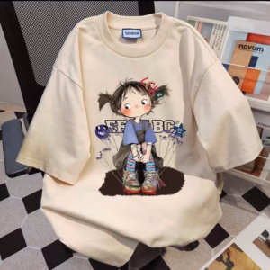 ( Lưu Ý Chất Su Mỏng Mát ) Áo Phông Form Rộng Tay Lỡ Chất Vải Cotton , Áo Cổ Tròn Nam Nữ Unisex - Hình Cô Gái Mặc Yếm