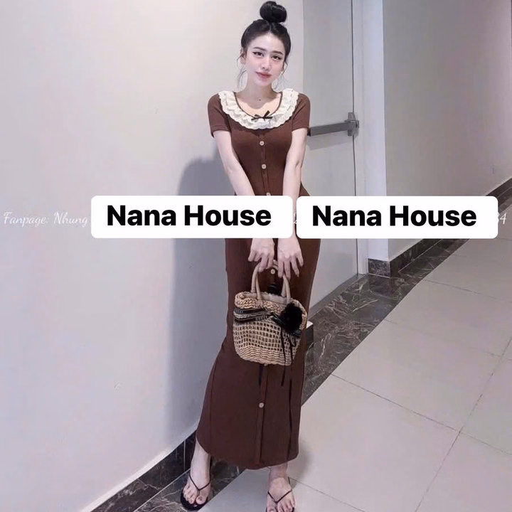 Đầm Thun Gân Dáng Dài Phối Bèo Ren Bt69Jh-Nana House