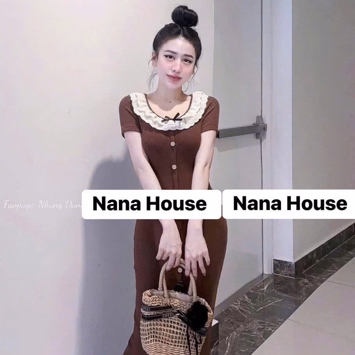 Đầm Thun Gân Dáng Dài Phối Bèo Ren Bt69Jh-Nana House - Ảnh 3