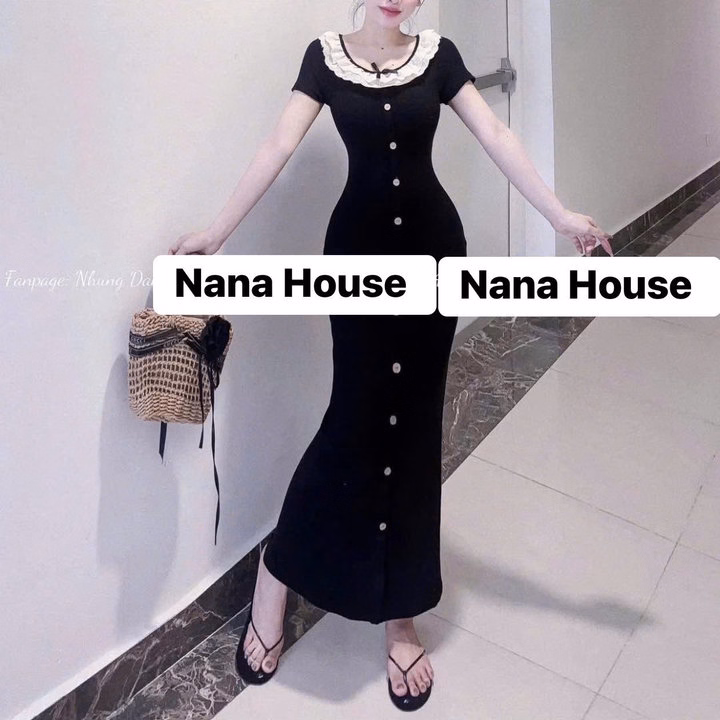 Đầm Thun Gân Dáng Dài Phối Bèo Ren Bt69Jh-Nana House - Ảnh 4