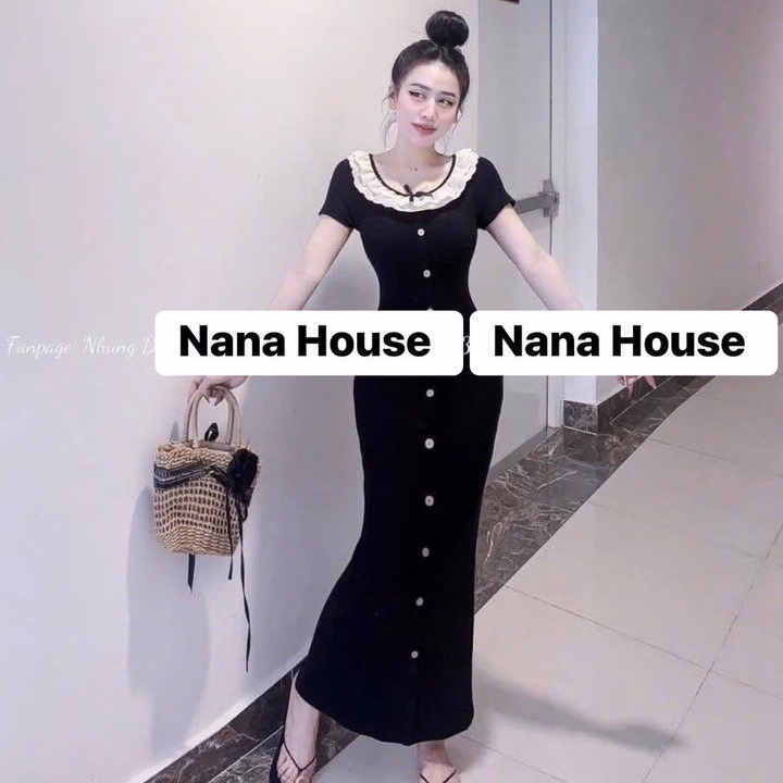 Đầm Thun Gân Dáng Dài Phối Bèo Ren Bt69Jh-Nana House - Ảnh 2