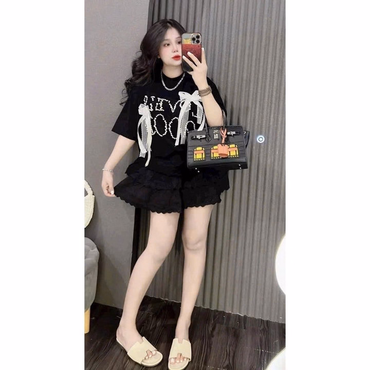 Set Áo Thun Tăm Đính Phụ Kiện Phối Chân Váy Mango Ren Tầng Tb95Ty-Nana House - Ảnh 3