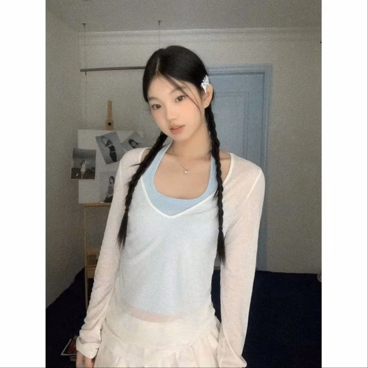 Set Áo Nữ 2 Chu Tiết Áo Thun Giấy Phối Áo Bra Coton Siêu Xinh Tp33 - Golden Dream - Ảnh 3