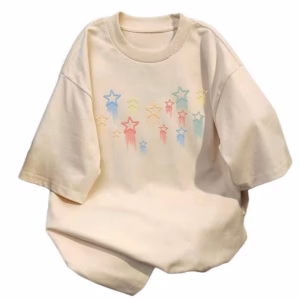 ( Lưu Ý Chất Su Mỏng Mát ) Áo Phông Form Rộng Tay Lỡ Chất Vải Cotton , Áo Cổ Tròn Nam Nữ Unisex - Hình Ngôi Sao Be