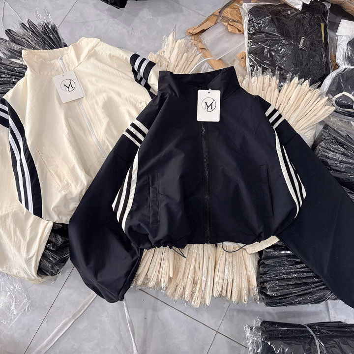 Áo Khoác Gió 2 Lớp Nữ Croptop Phối 3 Sọc Nách - Htm Fashion - Ảnh 5
