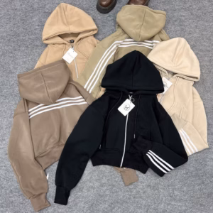 Áo Khoác Nỉ Lửng Xk Phối Tay 3 Sọc Có Nón Chống Nắng - Htm Fashion