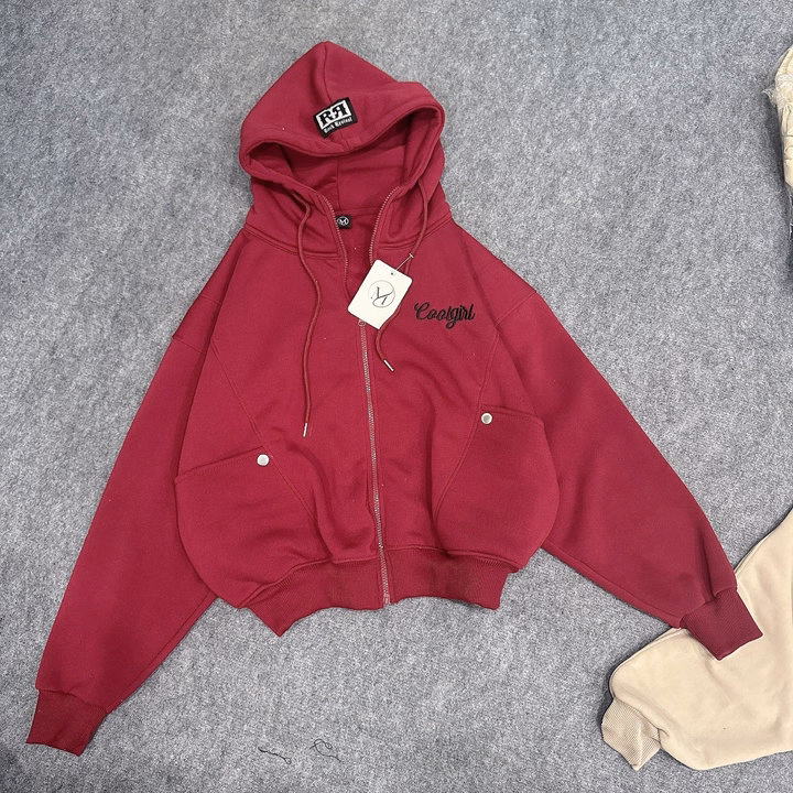 Áo Khoác Nỉ Dày Nữ Croptop Form Boxy Thêu Chữ Coolgirl - Htm Fashion - Ảnh 5