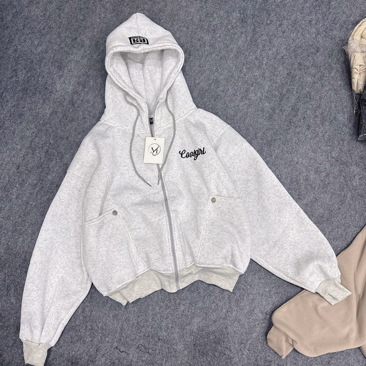 Áo Khoác Nỉ Dày Nữ Croptop Form Boxy Thêu Chữ Coolgirl - Htm Fashion - Ảnh 4