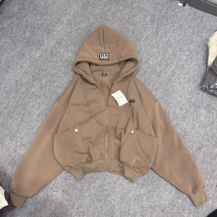 Áo Khoác Nỉ Dày Nữ Croptop Form Boxy Thêu Chữ Coolgirl - Htm Fashion - Ảnh 2