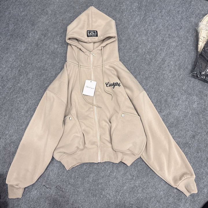 Áo Khoác Nỉ Dày Nữ Croptop Form Boxy Thêu Chữ Coolgirl - Htm Fashion