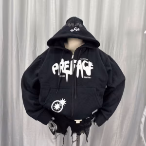 Áo Khoác Nỉ Croptop Dáng Lửng In Chữ Nổi Preface - Htm Fashion