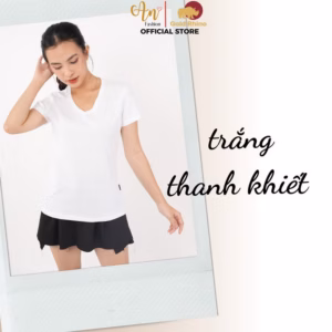 Áo Thun Nữ Cổ Tim Trắng 100% Cotton Cao Cấp - Gold Rhino