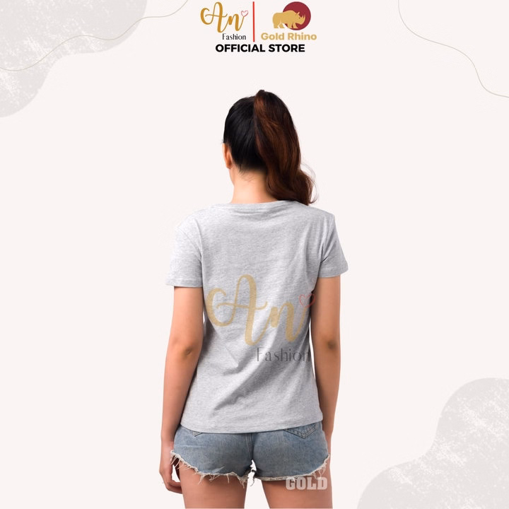 Áo Thun Nữ Cổ Tim Xám Tiêu 100% Cotton Cao Cấp - Gold Rhino - Ảnh 2