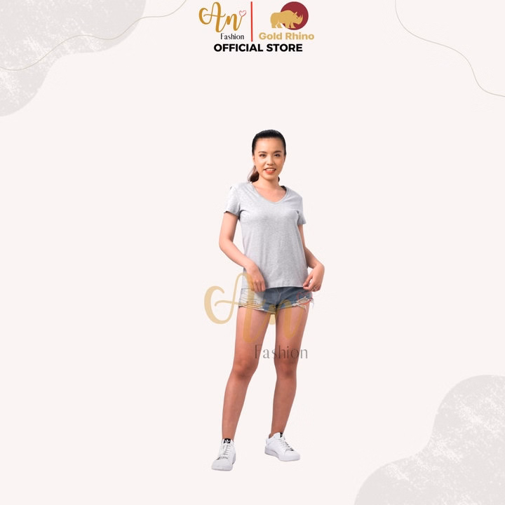 Áo Thun Nữ Cổ Tim Xám Tiêu 100% Cotton Cao Cấp - Gold Rhino - Ảnh 3