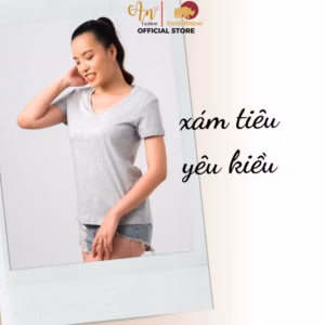 Áo Thun Nữ Cổ Tim Xám Tiêu 100% Cotton Cao Cấp - Gold Rhino