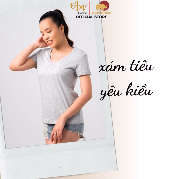 Áo Thun Nữ Cổ Tim Xám Tiêu 100% Cotton Cao Cấp - Gold Rhino