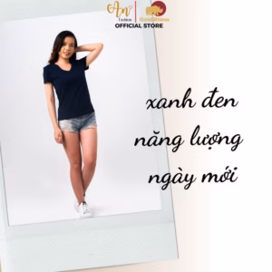 Áo Thun Nữ Cổ Tim Xanh Navy 100% Cotton Cao Cấp - Gold Rhino