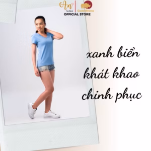 Áo Thun Nữ Cổ Tim Xanh Biển 100% Cotton Cao Cấp - Gold Rhino