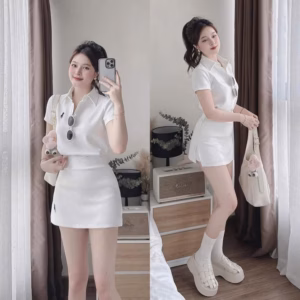 Set Váy Borip Xẻ Tà Có Quần Cổ Trụ Thêu Logo Bt98Po-Sam Store