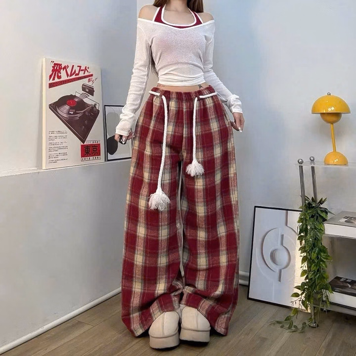 Quần Dạ Caro Nữ Ống Suông Phối Dây Lai Luồng Eo Siêu Xinh Tp40 - Golden Dream - Ảnh 3