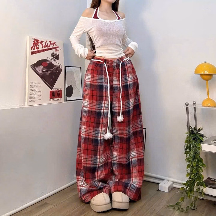 Quần Dạ Caro Nữ Ống Suông Phối Dây Lai Luồng Eo Siêu Xinh Tp40 - Golden Dream