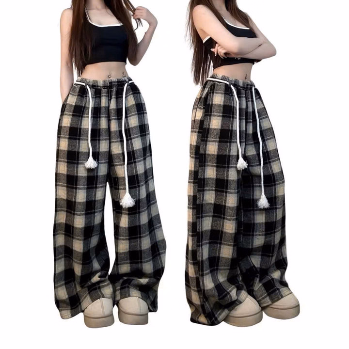 Quần Dạ Caro Nữ Ống Suông Phối Dây Lai Luồng Eo Siêu Xinh Tp40 - Golden Dream - Ảnh 4