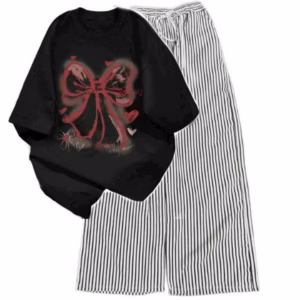 Tổng Hợp Quần Ống Rộng + Mix Áo Phông Nơ Loang Đen-Hàng Mới Về