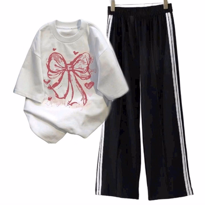 Tổng Hợp Quần Ống Rộng + Mix Áo Phông Nơ Loang Trắng - Ảnh 2