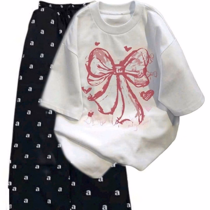 Tổng Hợp Quần Ống Rộng + Mix Áo Phông Nơ Loang Trắng - Ảnh 5