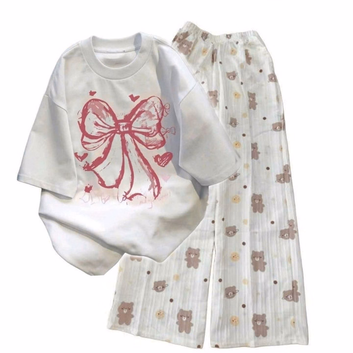 Tổng Hợp Quần Ống Rộng + Mix Áo Phông Nơ Loang Trắng - Ảnh 3