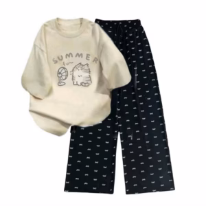 Tổng Hợp Sét Bộ Quần Suông Cạp Chun+Mix Áo Phông Mèo Summer Màu Be-Hàng Mới Hot